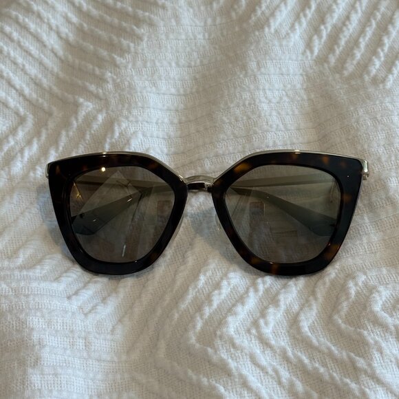 Cat Eye Tortoise Shell Prada Sunglasses with Gold Accents Prada Accessories main image 5